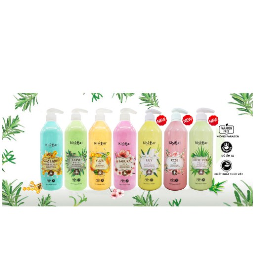 Sữa tắm sáng da dưỡng ẩm, chống lão hoá Kisetsu 950ml (Anh Đào, Hồng, LiLy, Aloe Vera, Sữa Dê Ong Chúa, Olive, YuZu)