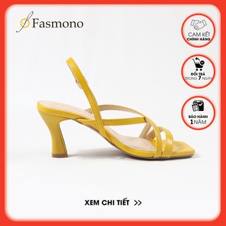 Giày sandal cao gót fasmono mũi vuông phối dây đan chéo cao 5cm– f025097