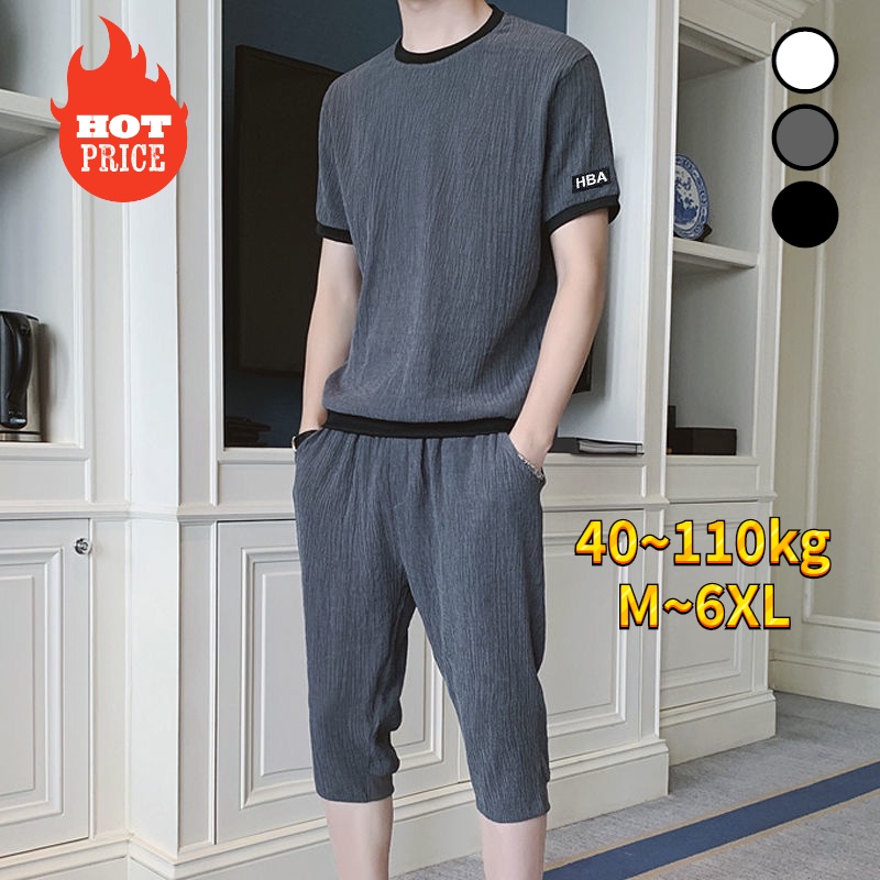 Bộ đồ thể thao bằng lụa mát tay ngắn dáng rộng phong cách mùa hè thời trang cho nam