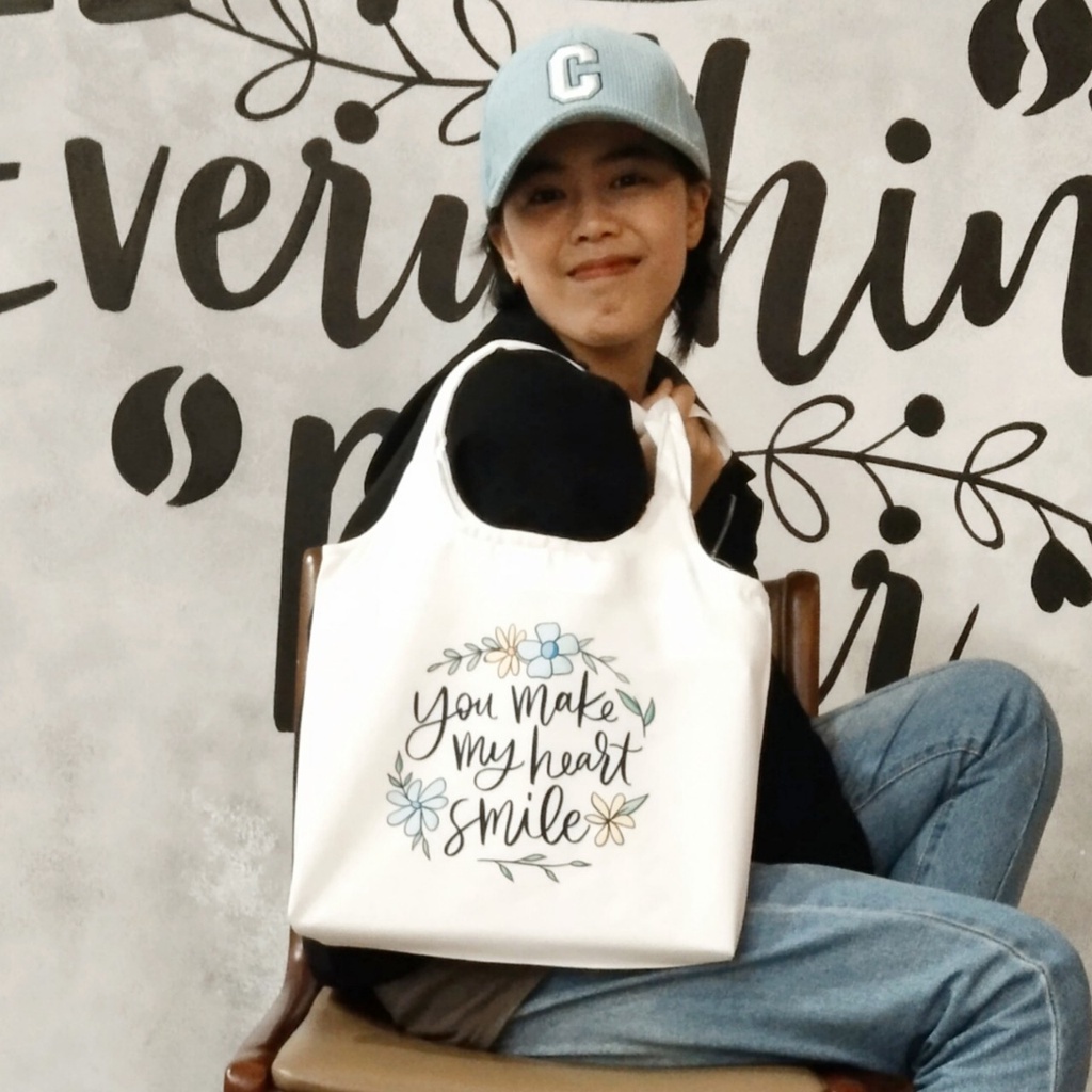 Túi tote, vải canvas 100% poli cao cấp, phong cách thời trang ulzzang, có khoá miệng xịn xò YOU MAKE MY HEART SMILE K34