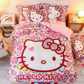 Bộ chăn ga gối cotton poly 3d - kitty hồng