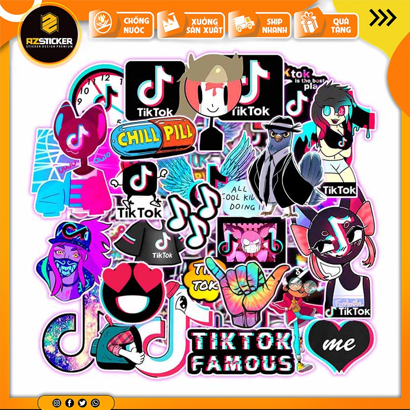 [100+] Sticker TikTok | Dán Nón Bảo Hiêm, Điện Thoại, Laptop, Bình Nước...Chống Nước, Chống Bay Màu