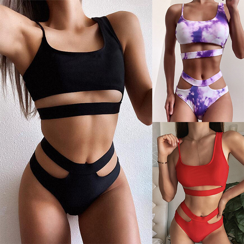 Plain Color Bikini Girls Split Swimsuit Sexy Swimwear Bikini