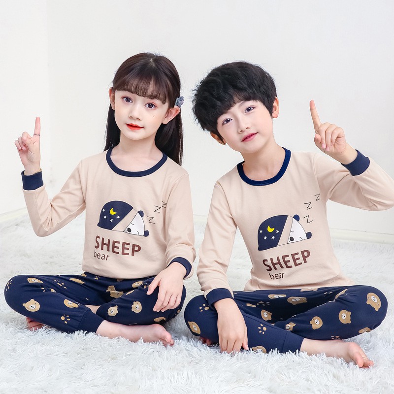 Bộ Đồ Ngủ Pijama Dài Tay In Hình Khủng Long Cho Bé Từ 2-15 Tuổi