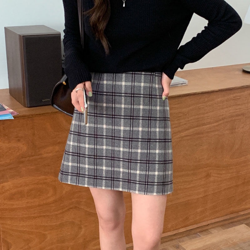 Chân váy len chữ A lưng cao phong cách mùa thu đông duyên dáng dành cho nữ