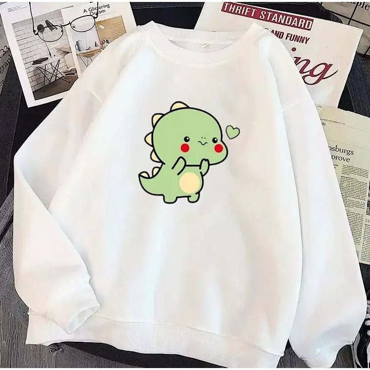 Áo nỉ khủng long nhỏ cute, chất nỉ da cá dày cho bạn nữ mặc đi du lịch, dạo phố, đi học.