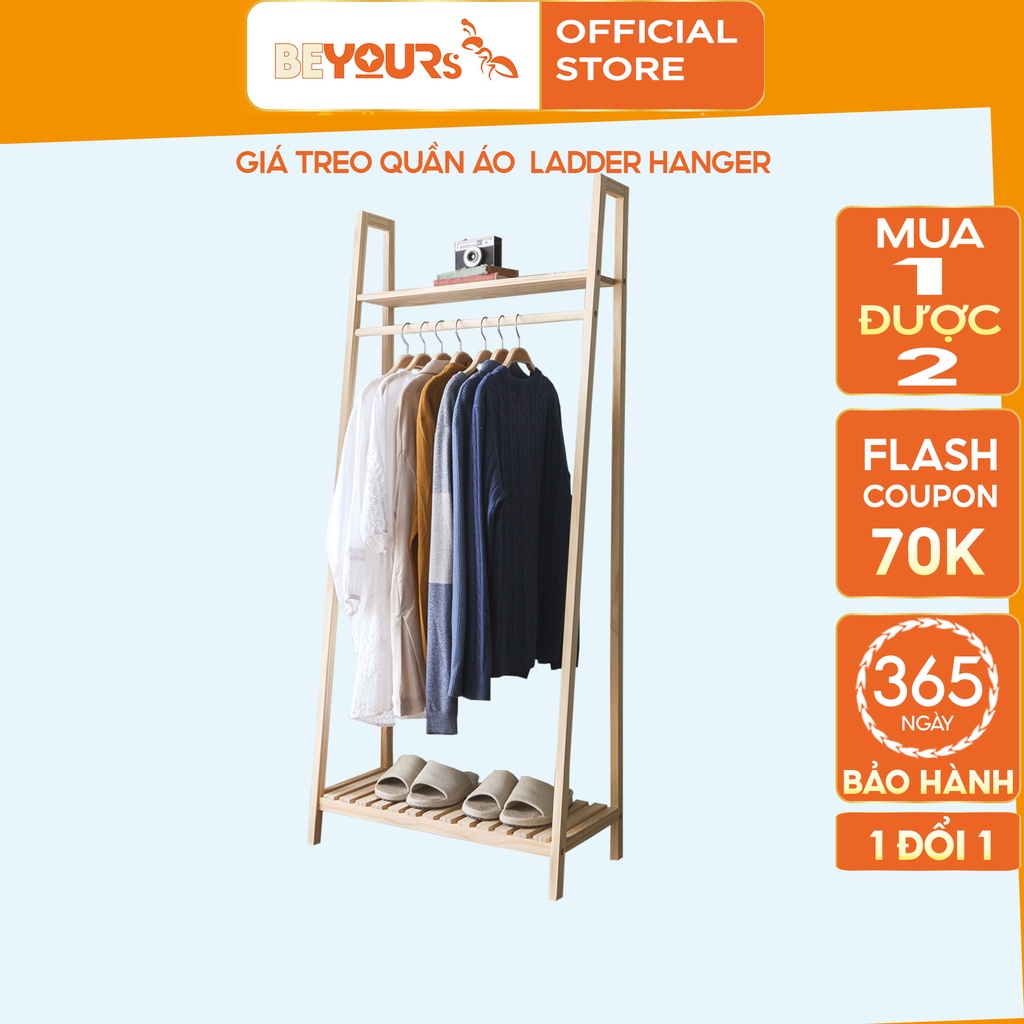 Giá Treo Kệ Quần Áo Đồ BEYOURs Cây Sào Gỗ LadderHanger Đa Năng Nội Thất Phòng Ngủ