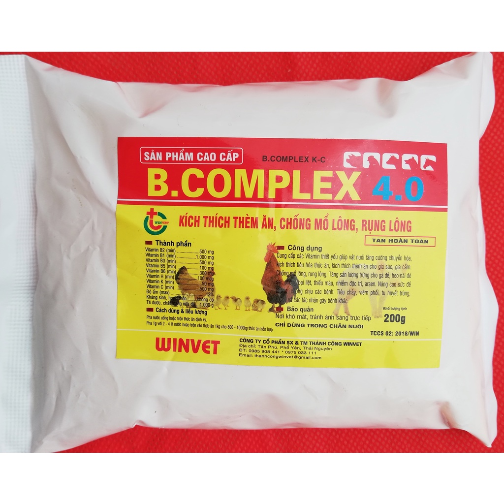 1 gói B.COMPLEX 4.0   200g Kích thích thèm ăn cho gia súc, gia cầm, chó, mèo, chim cảnh