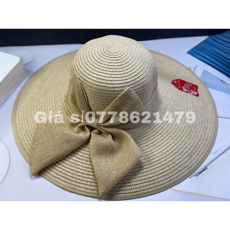 Mũ bo cói vàh đại nơ đi biển thời trang nữ