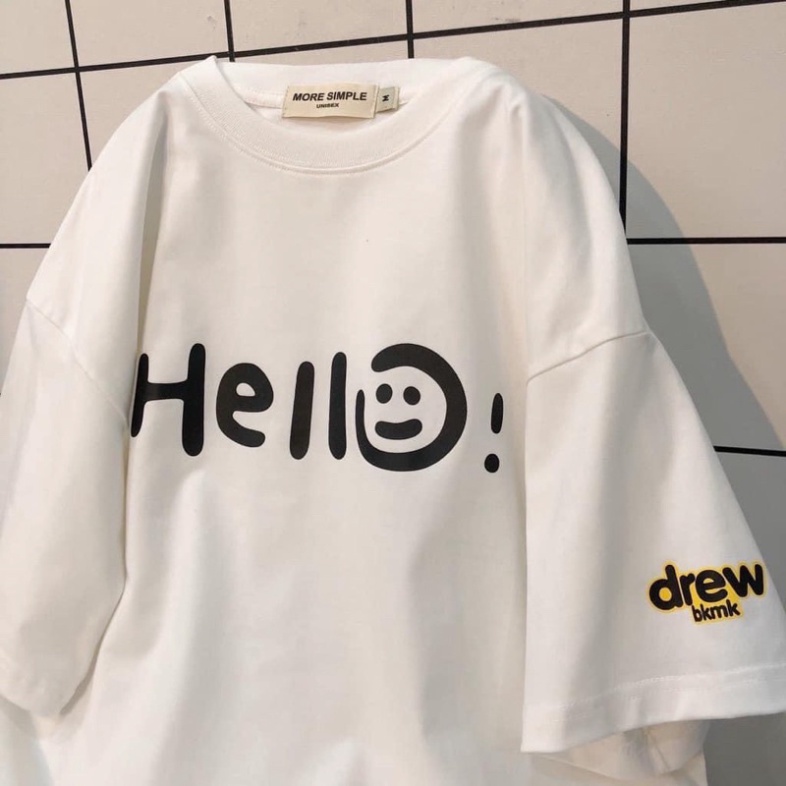 Áo Thun Tay Lỡ Phông Rộng Chữ HELLO Form Rộng Chất Cotton Dày Dặn Thấm Hút Mồ Hôi-Áo Cộc Tay Unisex