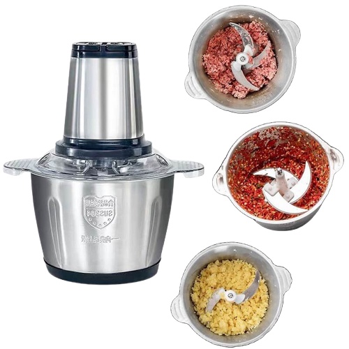 Máy Xay Thịt, Máy Xay Đa Năng Cối 2L inox Cầm Tay 2 Chế Độ 4 Lưỡi Dao Siêu Bền