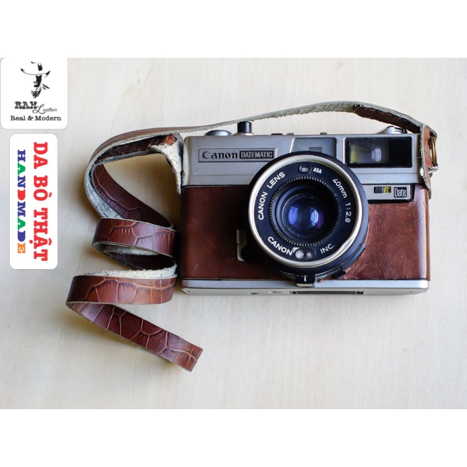 Dây máy ảnh vintage Canon da bò thật RAM Leather