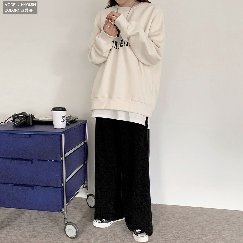 Áo nỉ Peppermint 39062 tay dài cổ tròn in chữ phong cách thời trang cá tính