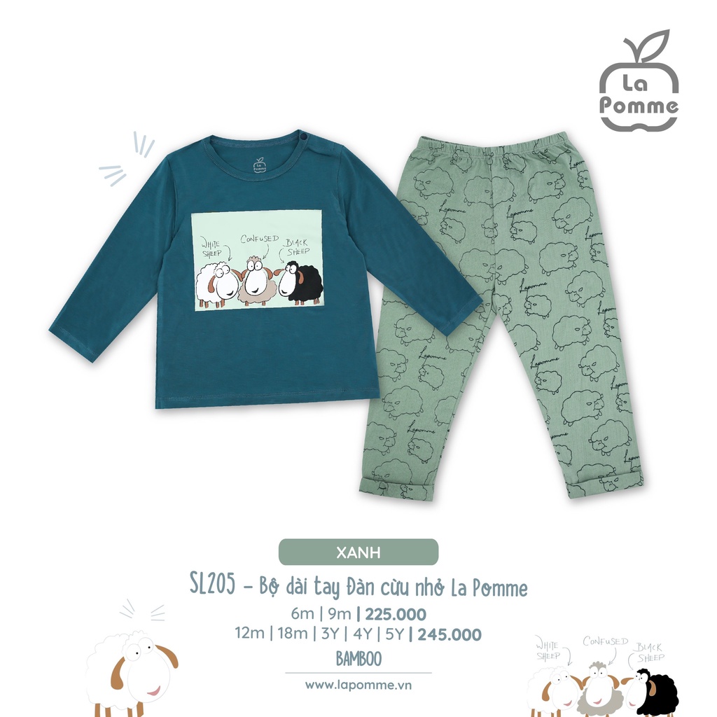 Bộ La Pomme dài tay vải Bamboo cao cấp mềm mịn thoáng mát thấm hút tốt in đàn cừu nhỏ cho bé trai bé gái SL205