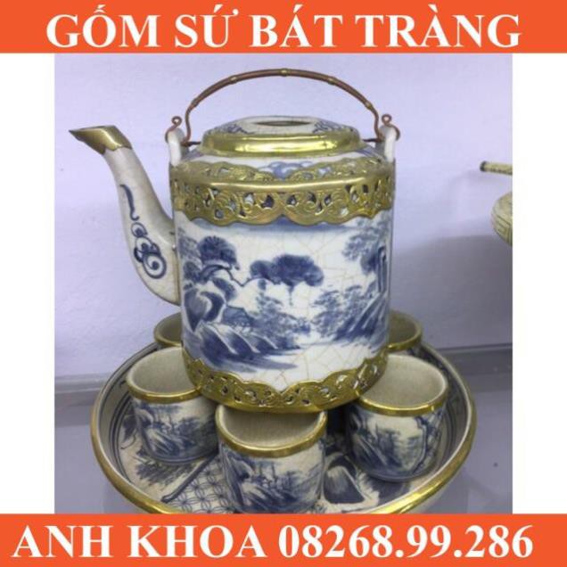 Ấm tích men rạn bọc đồng số 1 - Gốm sứ Bát Tràng Anh Khoa