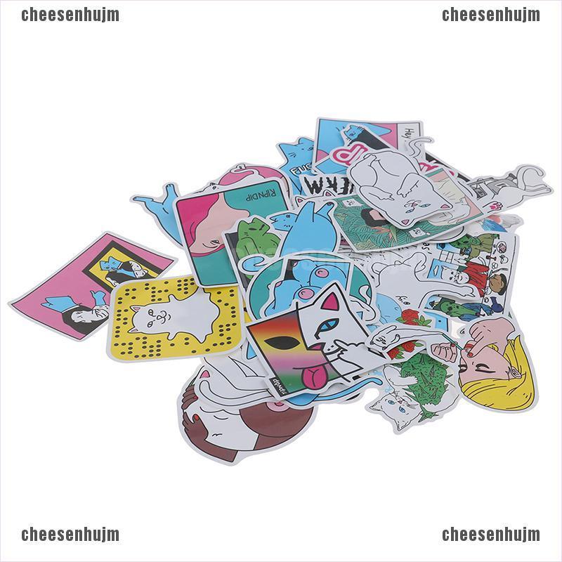 Set 50 Sticker Dán Trang Trí Ván Trượt / Laptop / Hành Lý Họa Tiết RIPNDIP Vui Nhộn
