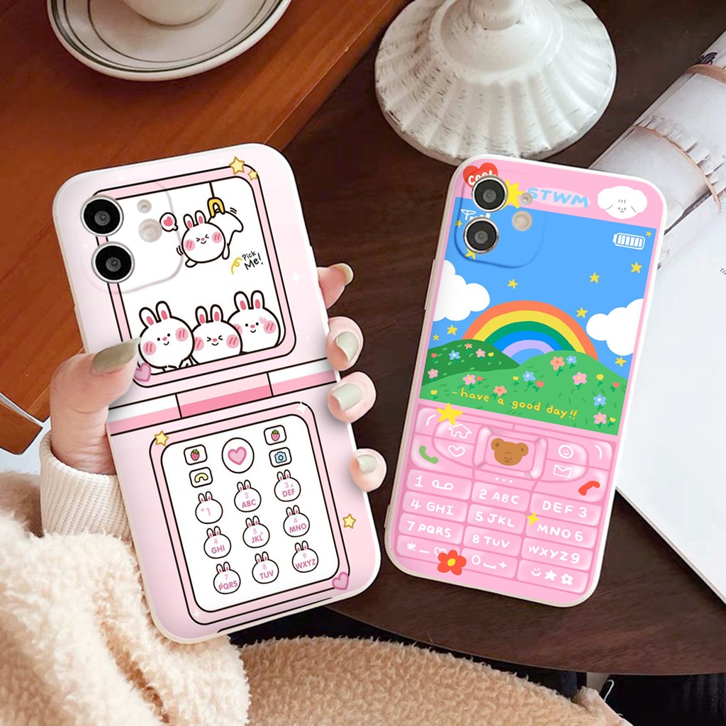 Ốp iphone thỏ gấu bàn phím ốp vuông iPhone 12 8plus x 11promax 7plus 8 6 6Plus 7Plus 8Plus X Xs Max 13 Promax tr178