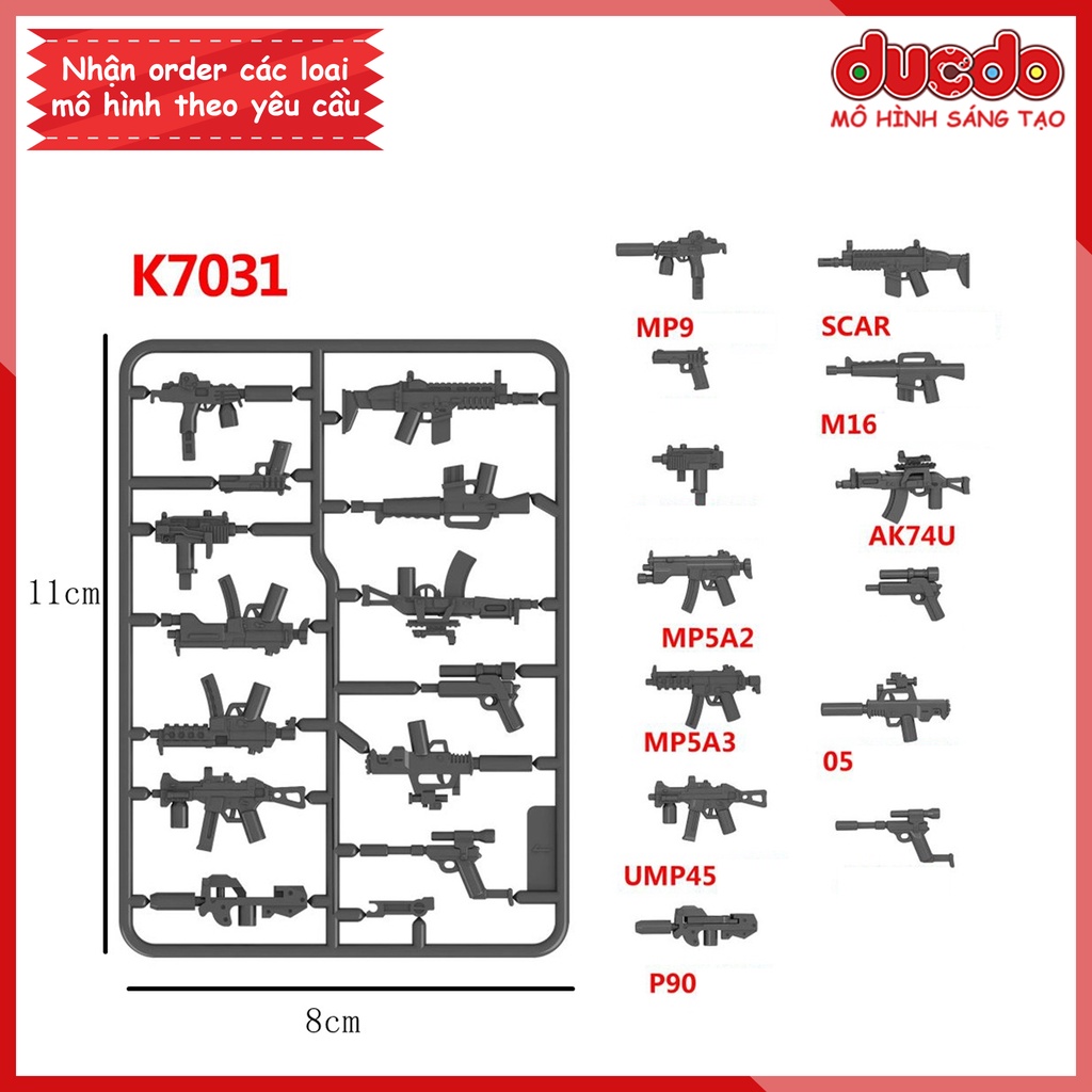Vỉ Phụ kiện trang bị vũ khí siêu chất - Đồ chơi Lắp ghép Mini Minifigures Army lính Mô hình ww2 K7029 K7030 K7031 K7032