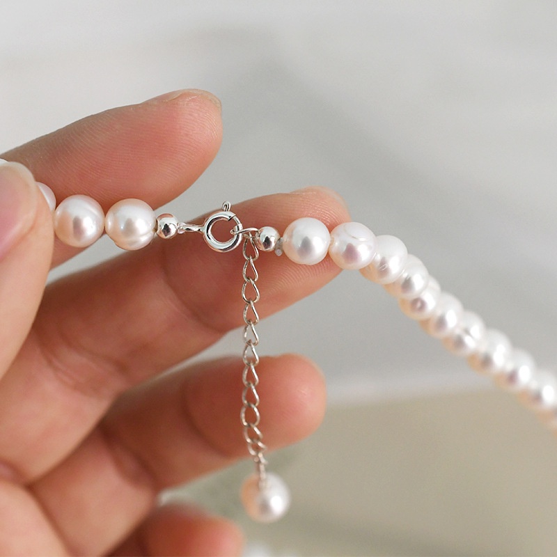 Vòng cổ Bạc 925 Đính Hạt Ngọc Trai Kích Thước 6-7mm