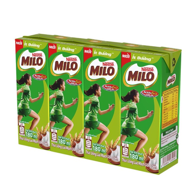 Sữa Milo ít đường 180ml*4 hộp