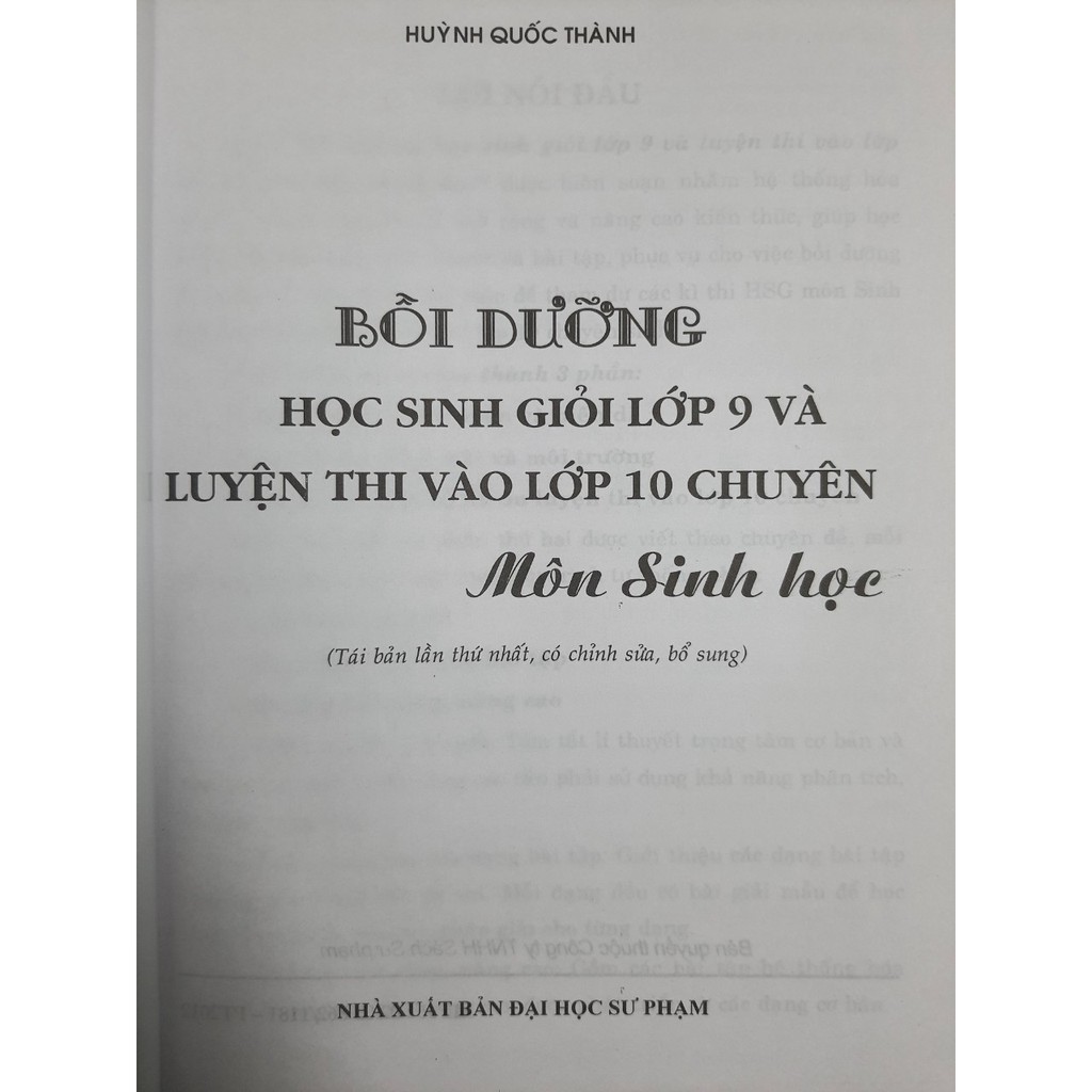 Sách - Bồi dưỡng học sinh giỏi 9 và luyện thi vào lớp 10 chuyên môn Sinh Học