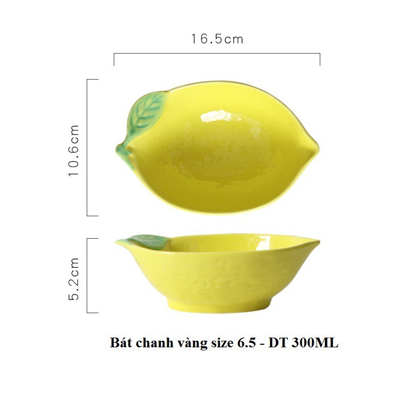 Set đĩa/dĩa hình quả chanh tây vàng lá xanh kèm bát nhỏ xinh xắn, đĩa đựng thức ăn cute 3.7.18