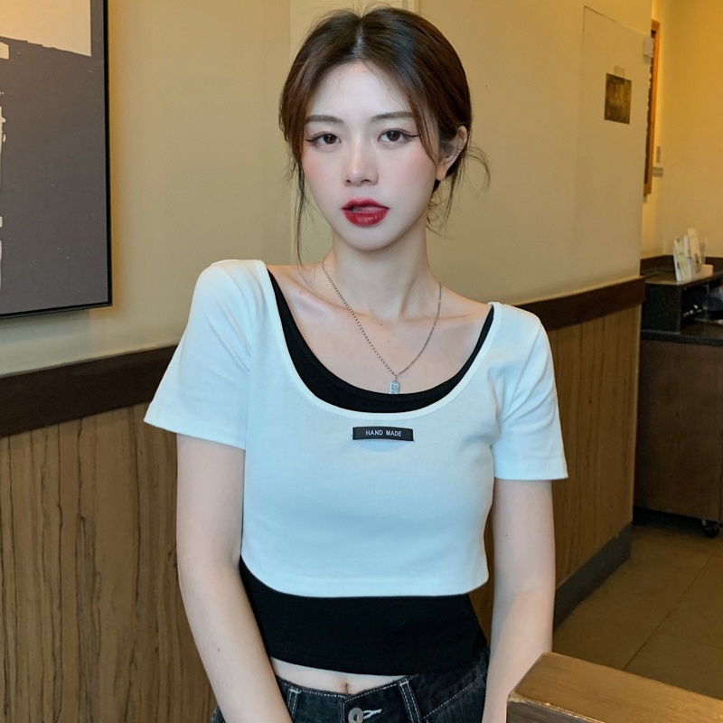 SUXI Áo Thun Croptop Cổ Tròn Tay Ngắn Thời Trang Mùa Hè Quyến Rũ Cho Nữ