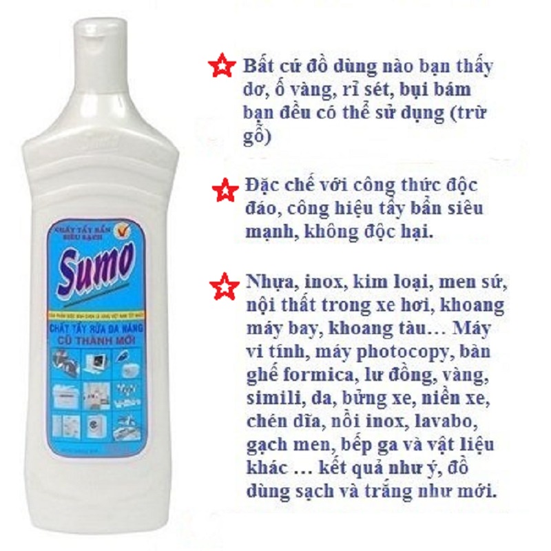 Nước Tẩy Rửa Đa Năng SUMO 700g - Dung Dịch Tẩy Bẩn Siêu Mạnh, Không Độc Hại, Tẩy Ố Vàng Dùng Trong Sinh Hoạt Gia Đình