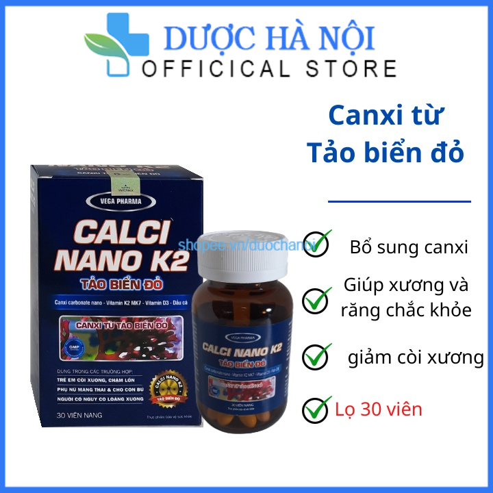 Viên canxi calcl nano k2 Tảo biển đỏ bổ sung canxi, giảm còi xương, giúp xương và răng chắc khỏe – Lọ 30 viên