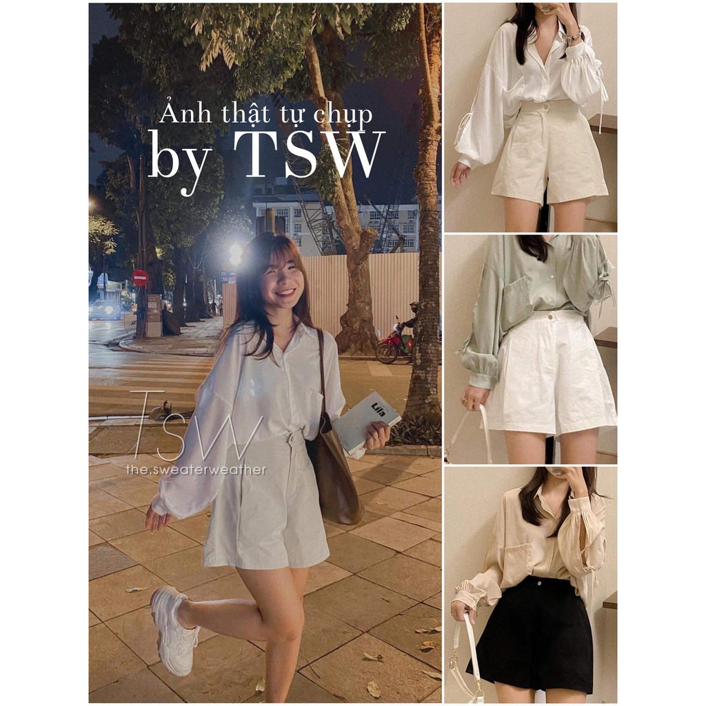 Quần short thô ống rộng cạp cao lưng chun the.sweaterweather TSW (ảnh thật)