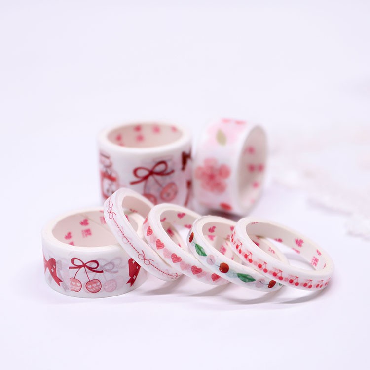 Set 4 cuộn băng dính washi hình cherry đáng yêu trang trí thủ công