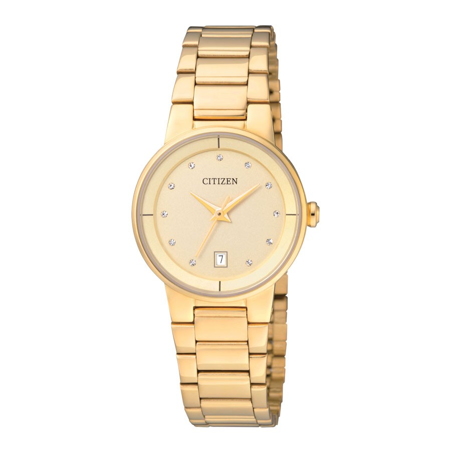 Đồng Hồ Nữ Citizen Đính Đá Swarovski Dây Thép Không Gỉ EU6012-58P - Mặt Vàng