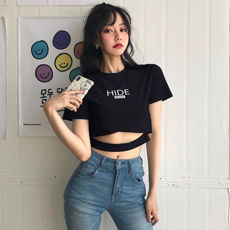 Áo Thun BH  Croptop Ngắn Tay Dáng Ôm Thời Trang Mùa Hè 2021 Dành Cho Nữ