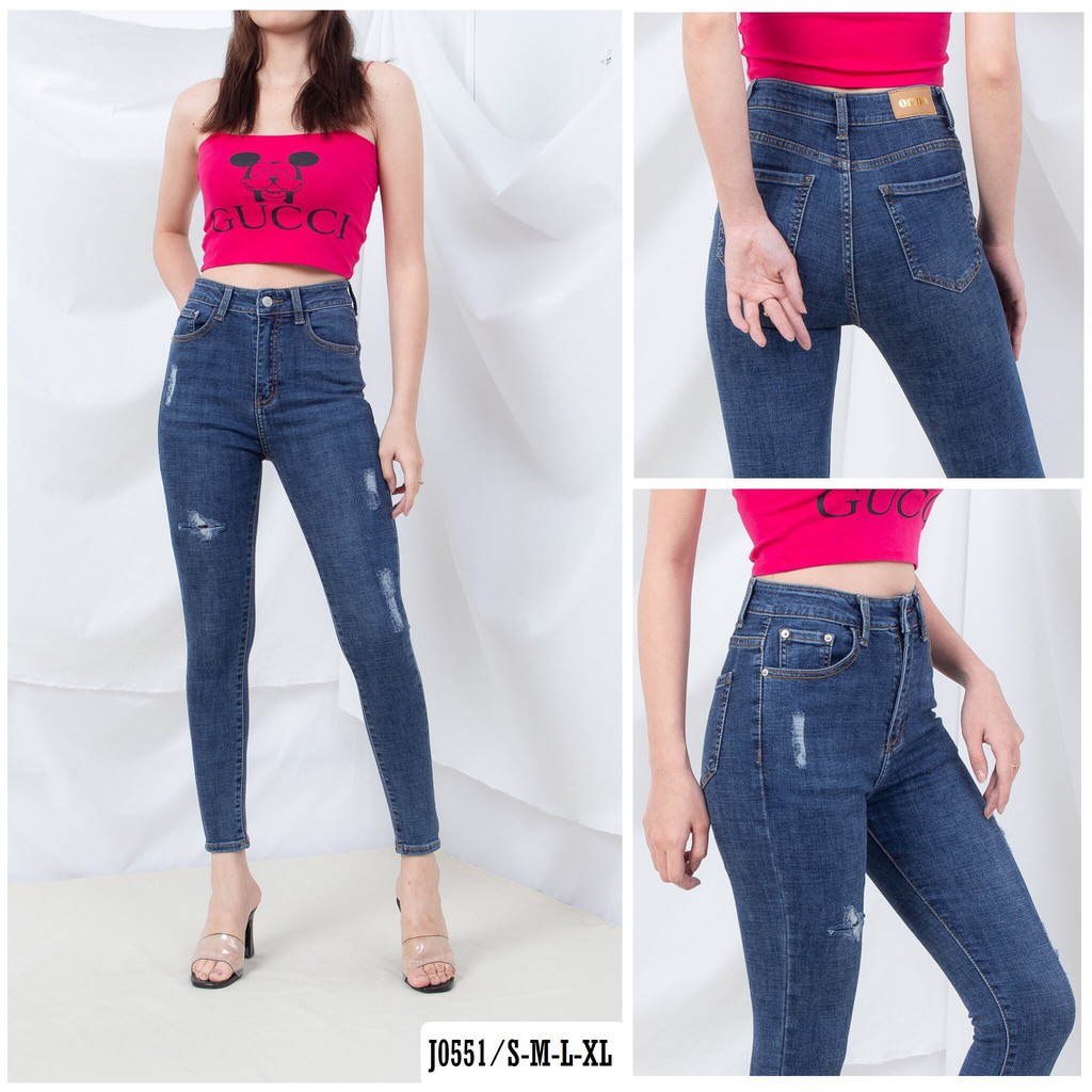 Quần Jean Nữ Ôm Lưng 1 Nút Cao Rách Nhẹ J0551 - Jeany