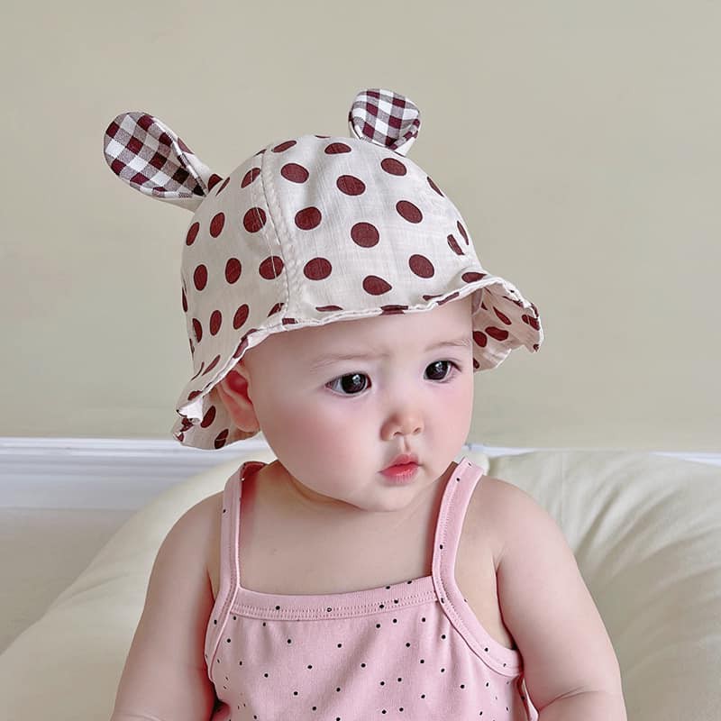 Mũ vải mềm cho bé tai thỏ chấm bi ( Ảnh thật )