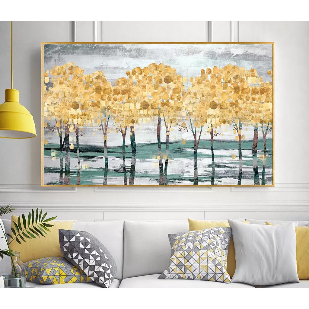 Tranh canvas treo tường nghệ thuật tông vàng sang trọng khổ ngang VIP313 - 80 x 50 cm