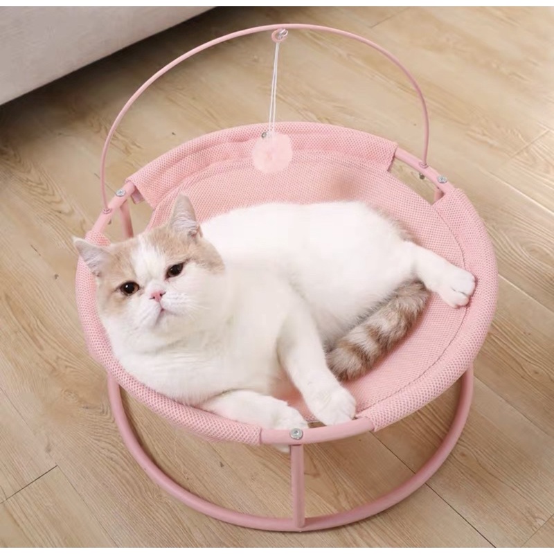 Ổ nằm dạng võng 4 mùa cho mèo kèm đồ chơi quả bông xinh xắn