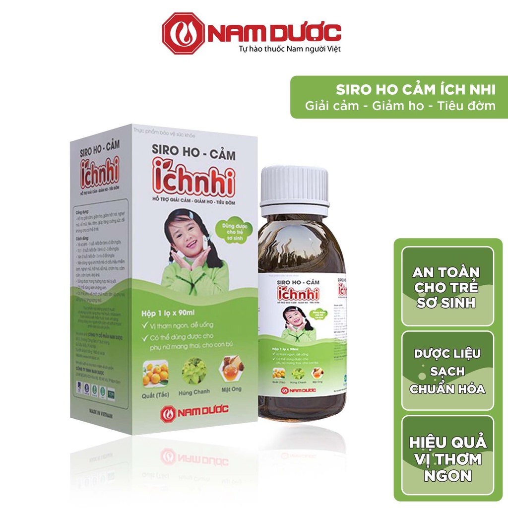 Siro ho cảm Ích Nhi chai 90ml hỗ trợ giải cảm, giảm ho, sổ mũi, tiêu đờm, cho trẻ sơ sinh, trẻ nhỏ, bà bầu, cho con bú