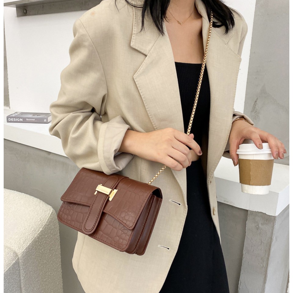 Túi đeo chéo vân da rắn 2 ngăn hàng đẹp