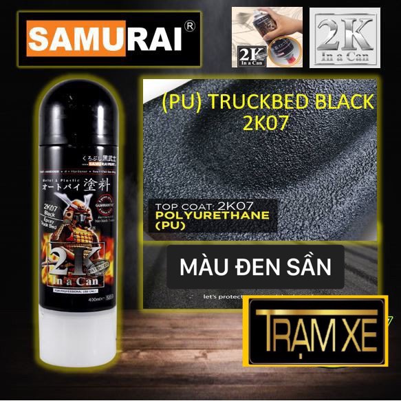 Sơn Xịt Samurai Epoxy Phủ PU Đen Nhám Sần 2K07 Chuyên Dùng Cho Sàn Xe Bán Tải Kim Loại Nhựa Nhám