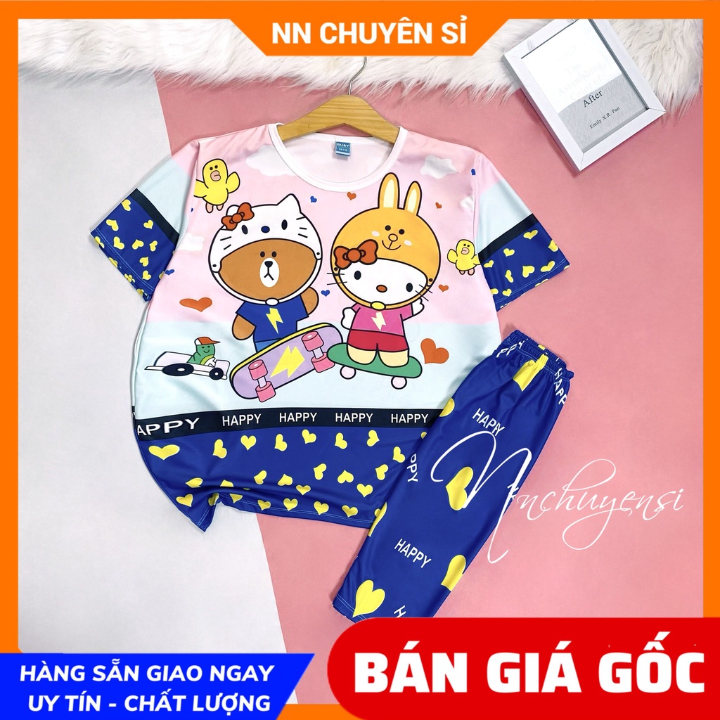 Set bộ thun in 3D MẸ VÀ BÉ GÂU DÂU  Đồ bộ thun lửng in hình gấu hoạt hình chất thun mềm mát DBRBL FULL SIZE