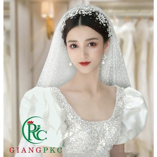 Băng đô đá hoa tuyết cài tóc cô dâu