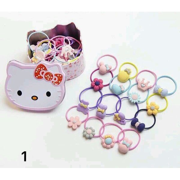 Hộp chun buộc tóc cho bé gái (có hộp đựng bằng sắt) - mẫu Kitty