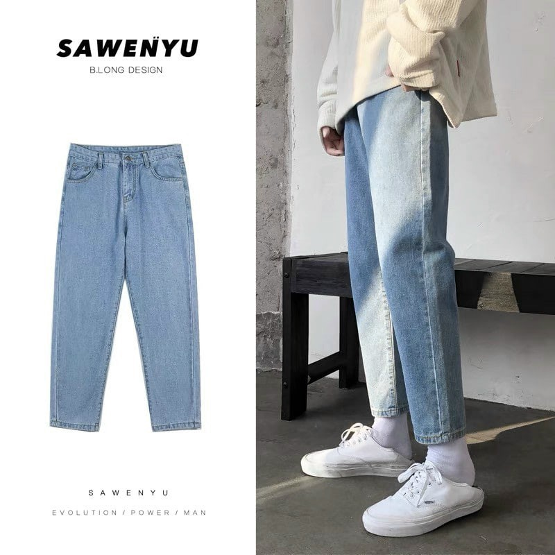 Quần Baggy Nam Phong cách - Jean dày wash màu xám xanh | BigBuy360 - bigbuy360.vn