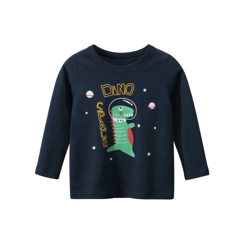 Áo thun bé trai dài tay 27KIDS cổ tròn in hình gấu space bear chất cotton hàng xuất Âu Mỹ