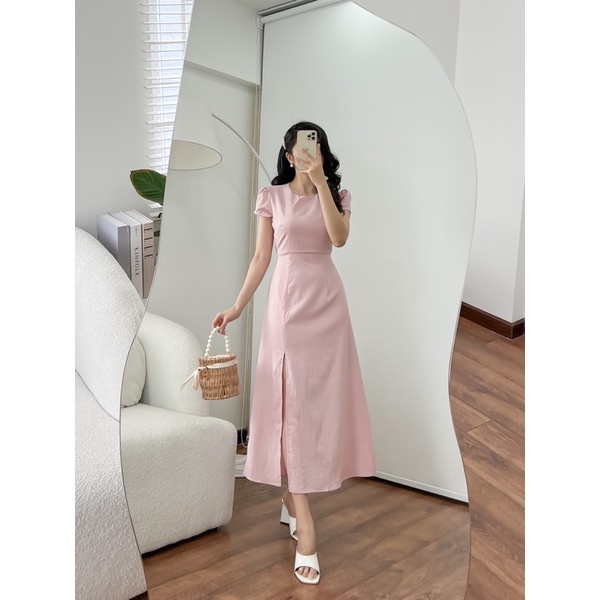 Đầm MIDORI xẻ đùi phối nút  3 màu H8