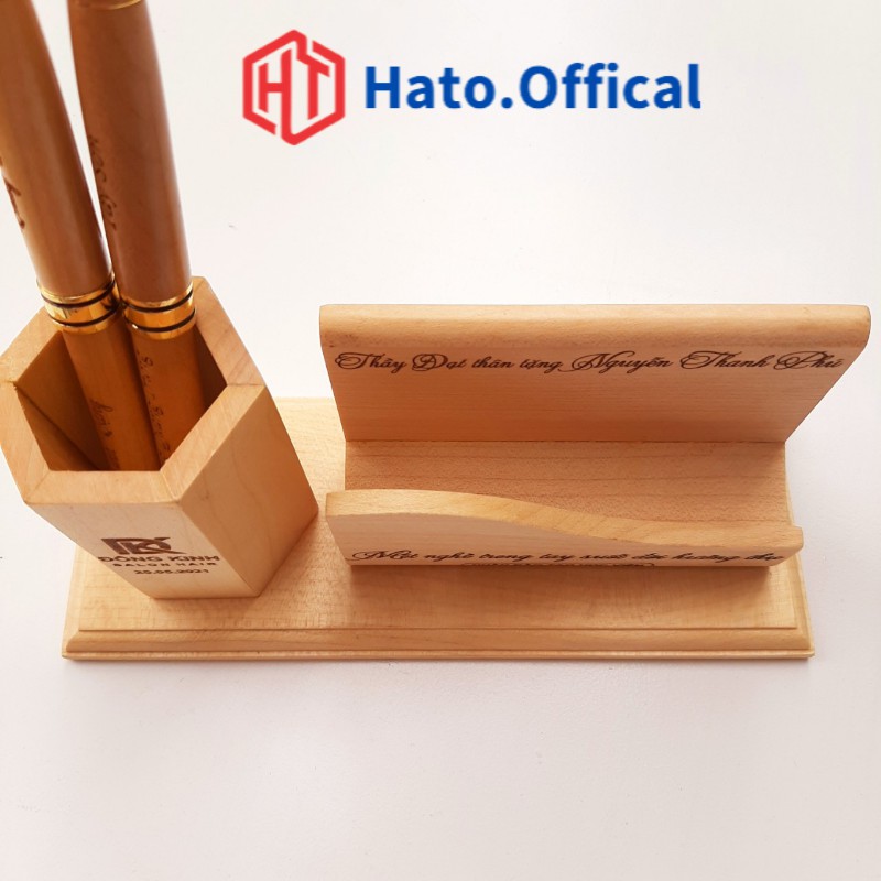 Kệ đựng bút, ống đựng bút bằng gỗ handmade, khắc tên theo yêu cầu miễn phí chất liệu gỗ thông cao cấp Hato Offical