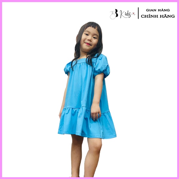 Váy Tay Bồng BB KIDS Chất Cotton Cho Bé Màu Xanh Thiên Thanh