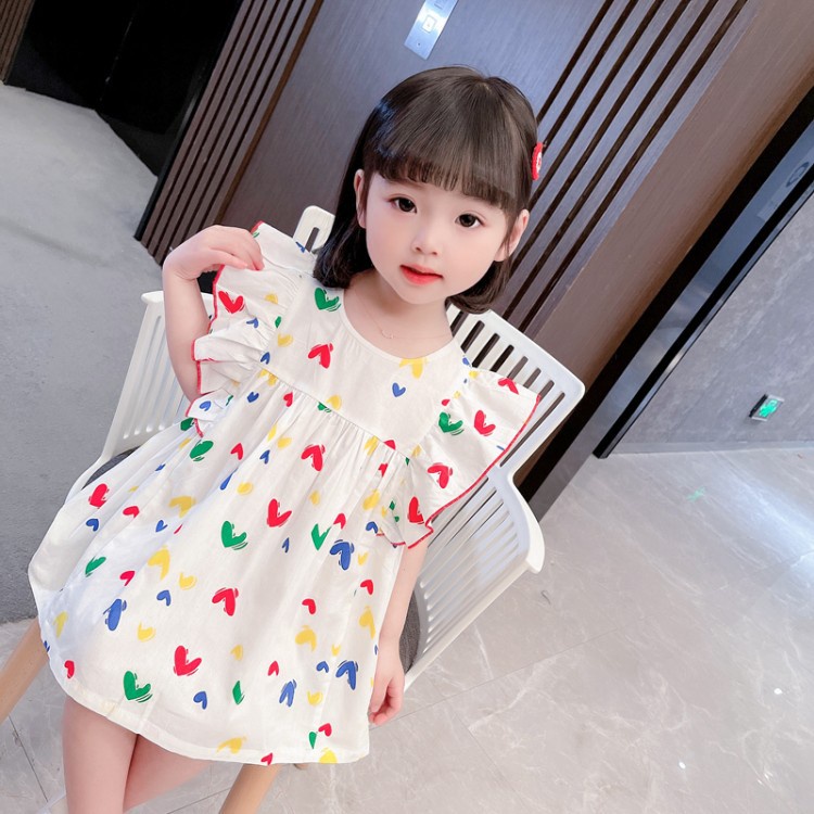 Váy cho bé gái Đầm Bé Gái Từ 2-9 Tuổi Không Tay In Hình Trái Tim
