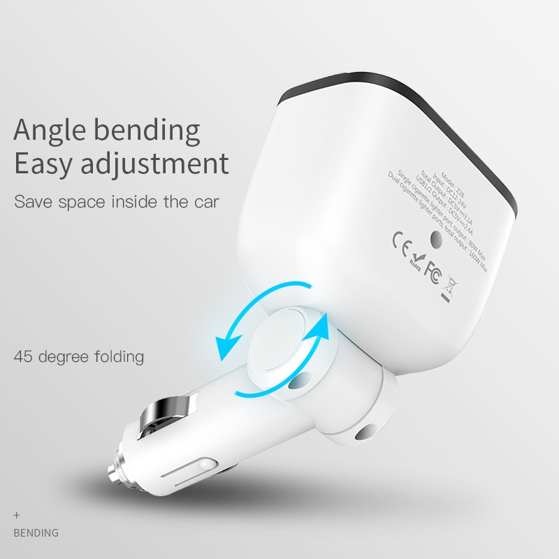 Tẩu sạc HOCO.Z28 160W cổng cắm USB kép với màn hình LED hiển thị có thể xoay 45 độ cho xe hơi